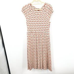 Tory Burch Women Size Large Dress Red Black Floral Print Silk Cap Short Sleeve